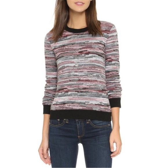 RAG & BONE SPACE DYE RED BLACK LONG SLEEVE LOLA ROUND NECK PULLOVER SWEATER TOP - Picture 1 of 9
